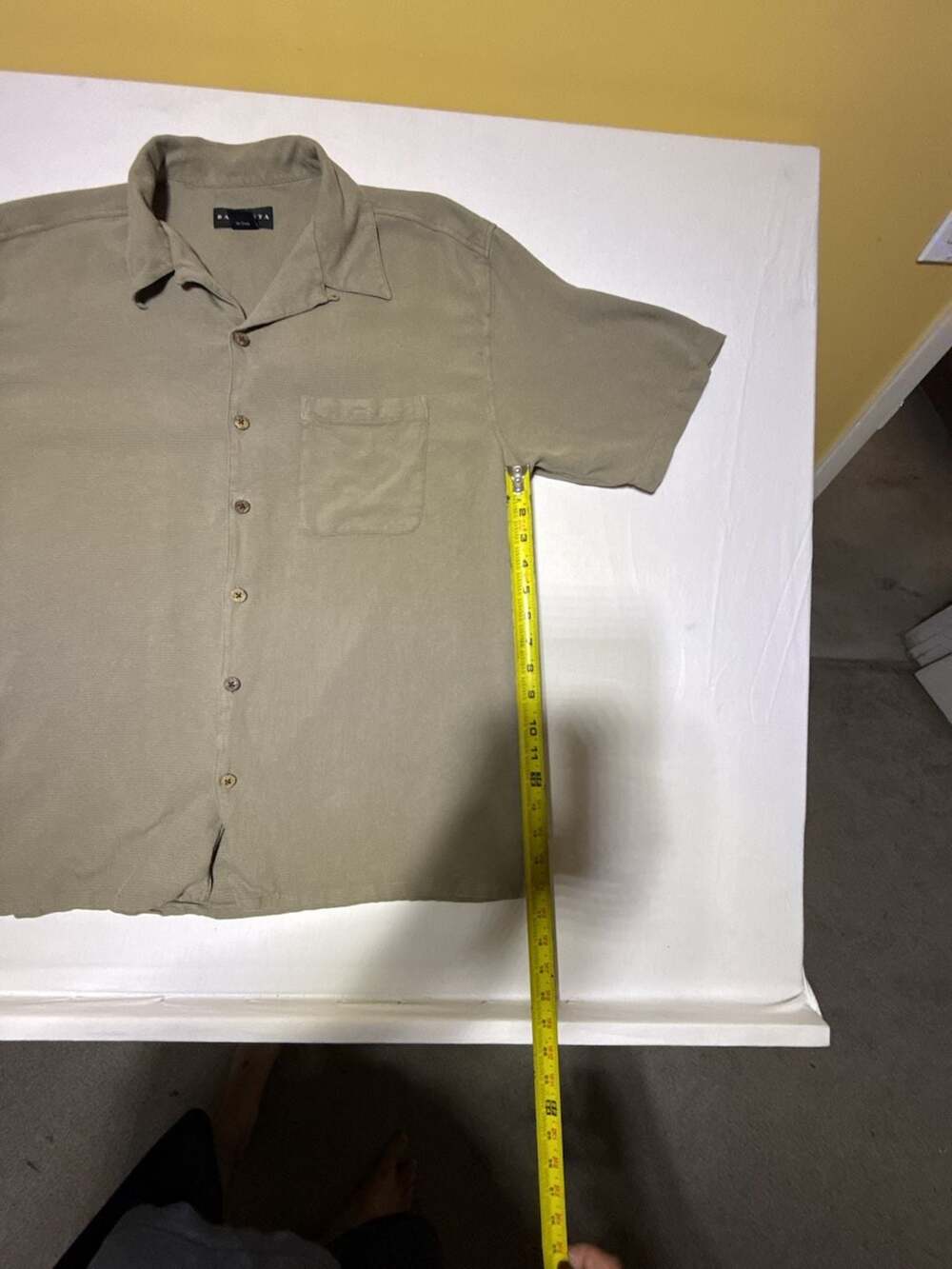 Baracuta Men's Short Sleeve 100% Silk Camp Collar Button Up Shirt, Khaki, Size X